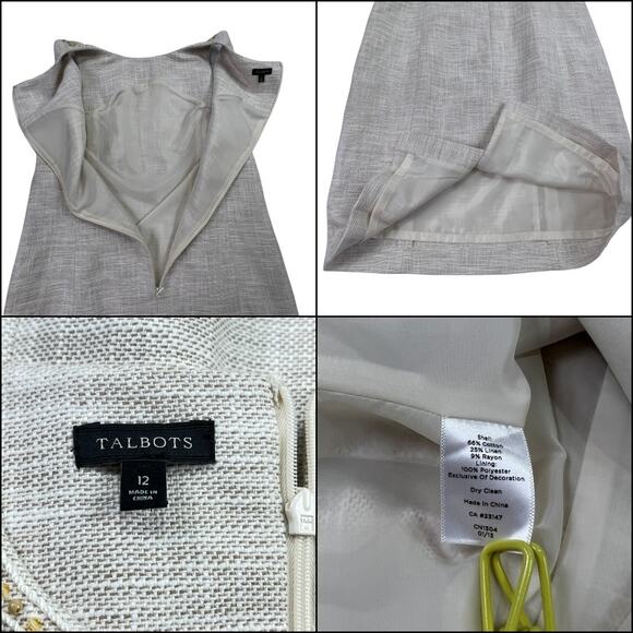 Talbots Ivory Sleeveless Tweed Sheath Dress Size 12 Beige Taupe Back Zip - Picture 10 of 11